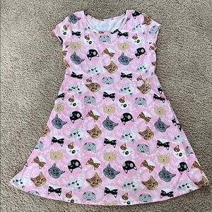 Wonder Nation girls pink w/ cat face print short sleeve dress XL 14/16